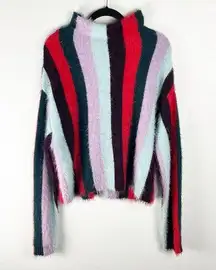 BLANK NYC  The Mad Hatter Multi Striped Fuzzy Mock Neck Sweater Top, Size Large