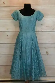 Handmade Vintage 1950s lace dress blue prom size small