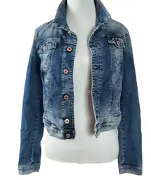 Diesel  Fringi NE Denim Jean Jacket Women’s Small Leather Logo Stretch Fitted Y2K