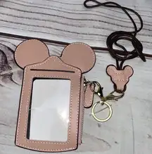 Mickey Mouse pink card ID wallet holder - neck lanyard - gold hardware