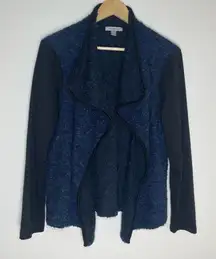 Roz & Ali | Navy and Black Contrast Sleeve Waterfall Front Cardigan | Large