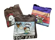 Lot 3 Snoopy Charlie Brown Crew Neck Graphic T~Shirts Short Sleeve Sz Large