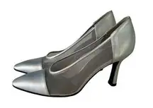 Vintage Yves Saint Laurent Classic Pumps Silver Mesh Pointed Toe Heels Size 7 M