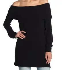 Go Couture Tunic Foldover Off-the-Shoulder Sweater Black Casual Neutral