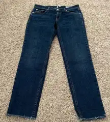  Rag &bone size 25 low rise slim boyfriend dark wash jeans with frayed hem