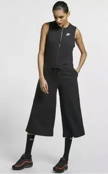 Nike Sportswear Club French Terry Romper Jumpsuit Crop Gaucho Wide Leg Black