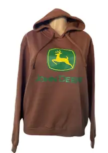 John Deere Brown Hoodie Sweatshirt Pullover Workwear Outdoor Size L NWT