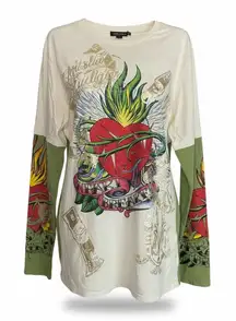 Christian Audigier Heart and Flames Long Sleeve Top
