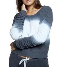 Chaser Bliss Tie Dye Knit Shirred Long Sleeve Pullover Sweater Blue Size XS