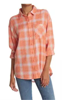 NWT Abound Oversized plaid Shirt Orange Size Medium