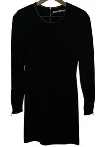 J‎ Brand Black Long Sleeve Zip Sleeve Dress Merino Blend Leather Trim Size Small