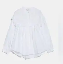 ZARA White Ruffled Poplin Shirt - S