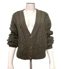 Aeropostale Boho Style Olive Green Crop Top Cardigan Sweater Size L