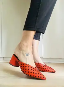 Polka Dot Starship Mules Orange Red Size 8 US Pointed Toe Kitchy Fun