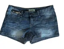 Y2K Paris Blues Denim Mini Shorts Size 9 Low Rise Zipper Pocket Vintage