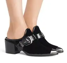 Stuart Weitzman the Scootin bootie Western styled velvet mules with buckle sz 6