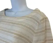 Blouse Small Linen Boatneck Beige Ivory Stripe Boxy Fit 3/4 Sleeve