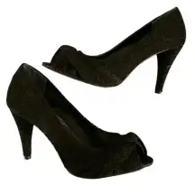 Style & Co Kathryn Glitter Pumps Leather Outsole Black Heels Peep Toe Sz 7.5