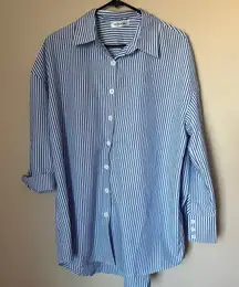 Katch Me Women’s Large Blue White Stripe Button Up Business Casual Long Sleeve