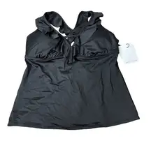 Gibson Latimer Tankini Swim Top Size‎ XS Black Ruffle V-Neck Longline NWT