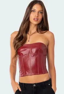 Edikted Red Leather Corset Top