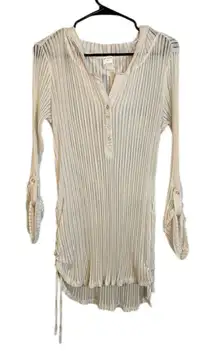 Oxide White Long sleeve Sheer Hooded Long Beach Cover Up Women Sz M
