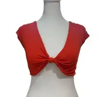 Windsor  Summer Red Sexy Crop Top - Knot Front Deep V T-Shirt
Size Small