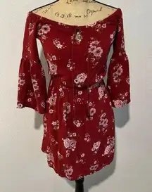 American Eagle Red Floral Bohemian Tie Front Mini Dress