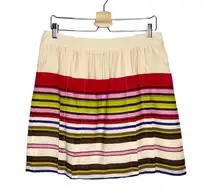 LOFT Multicolored Striped Pleated Rayon Blend A Line Skirt