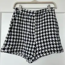 NWT Zara Wonderland Kerry Tweed High Waist Houndstooth Shorts Black Women Size M