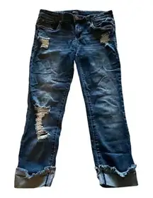 STS Blue Distressed Mid Rise Straight Leg Capri Jeans Denim Junior Pants SZ 7