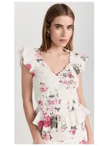 LoveShackFancy Compass Top Paradise Pink White Floral Smocked Ruffle Lace Sz M