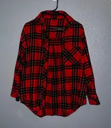 Classic Red & Black Plaid Flannel Shirt - Women's Size Large