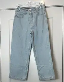 Mango denim Light Blue striped Culotte cropped/mid waist jeans size 4. NWT!