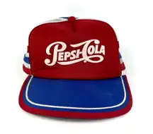 Vintage 1980s Pepsi-Cola 3 Stripe Red & Blue Advertise Mesh Trucker Hat Snapback