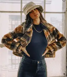 NWT  doria plaid fur zip up jacket short crop coat us 2