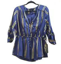 J For Justify - Juniors Large NWT Stylish Blue and Gold Striped Women's Top