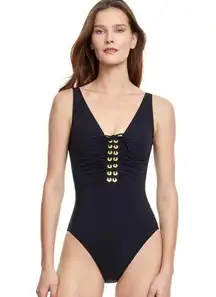 New! Gottex Golden Touch One Piece V Neck Swimsuit