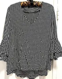Zara Houndstooth Blouse with Double Ruffle Trumpet
