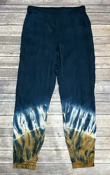 Young Fabulous Broke Navy White Tan Bronze Satin Tie Dye Joggers Pants Small NWT