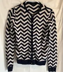 Lands’ End 100% Supima Cotton Cardigan Womens‎ Size Small Navy and White Chevron