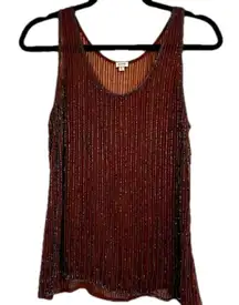 Anthropologie Moyna Sheer Beaded Brown Tank Top
