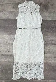 Main Strip  White Crochet Lace Overlay Midi Dress Womens M Sleeveless High Neck