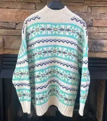 American Eagle size Large fair isle oversized relaxed sweater ivory turquoise