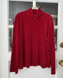 Lands End Velvet Mock Neck Top Women’s XL 18-20 Red Christmas Work Business
