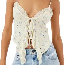 Urban Outfitters Cream Floral Tie Front Top