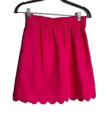 J.Crew  Factory Hot Pink Linen Cotton Scalloped Hem Elastic Waist Mini Skirt 0