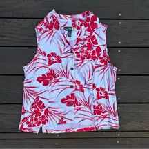 Vintage White/Red Hawaiian Floral Button-Up Tank Top Shirt
