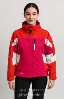 Boulder Gear Red Pink White Colorblock Stand‎ Collar Front Zip Ski Jacket Medium