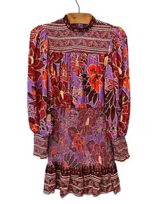 FARM RIO Sweet Floral Long Sleeve Minidress (XS)